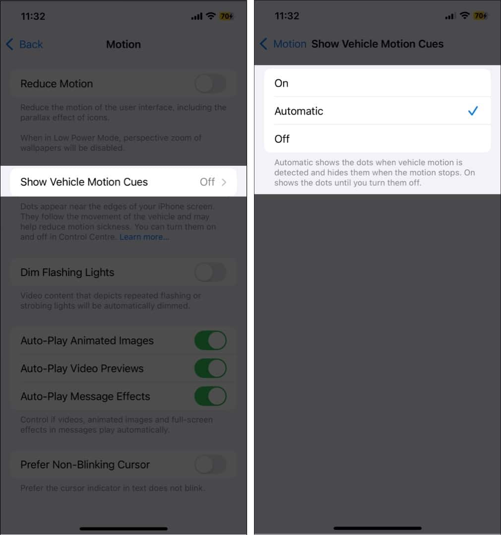 Ota Vehicle Motion Cues käyttöön iOS 18:ssa