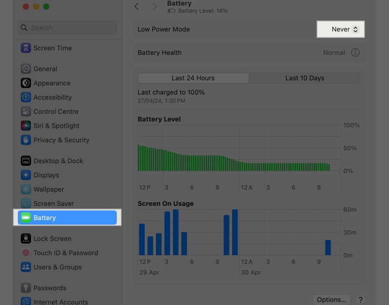 Go to Battery Settings on Mac