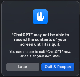 Quit and Reopen ChatGPT app on Mac.