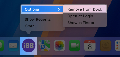 Remove from Dock option for a web app on a Mac.