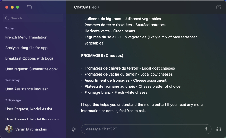 See all previous chat history in ChatGPT on Mac
