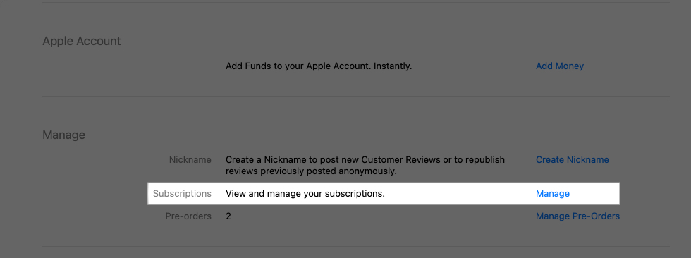 Manage button for managing subscriptions in the Mac App Store.