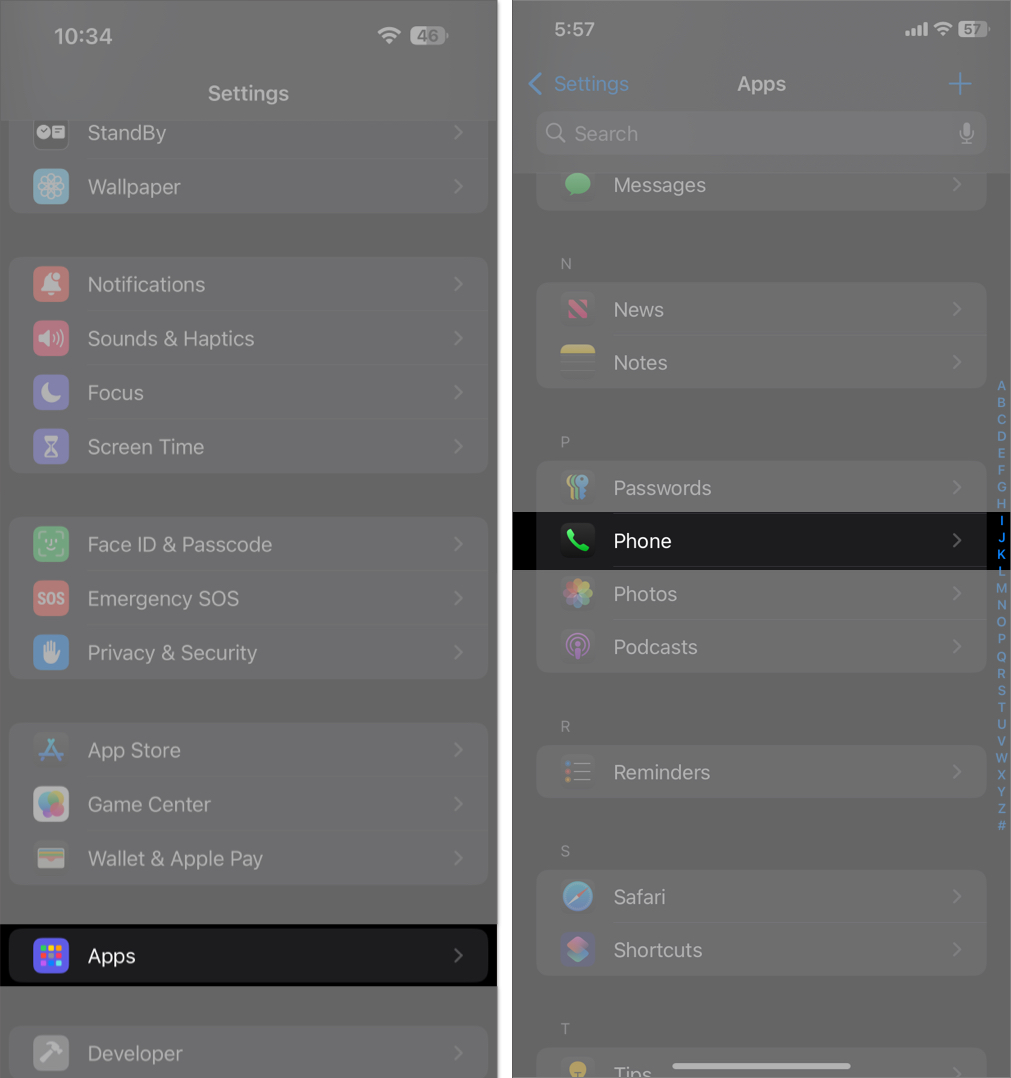 Phone settings in iOS 18 Settings app.