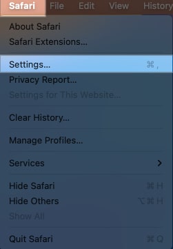 Select Safari Settings on Mac