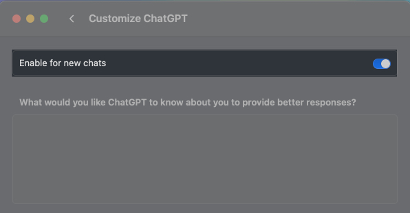 Select enable for new chats to apply customization