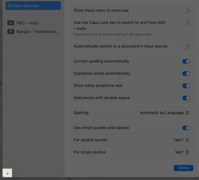 Adding a new input source in macOS System Settings