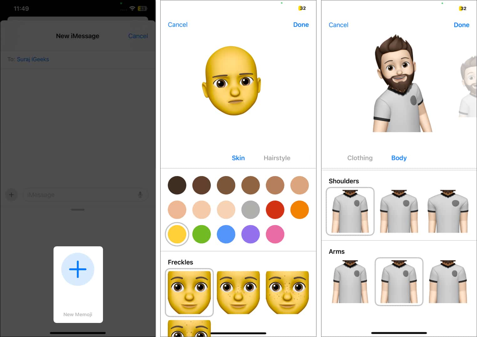 Creating a new Memoji in the Messages app on an iPhone