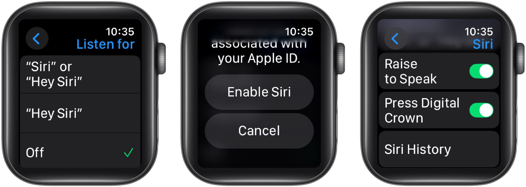 Enabling Siri and related features on an Apple Watch