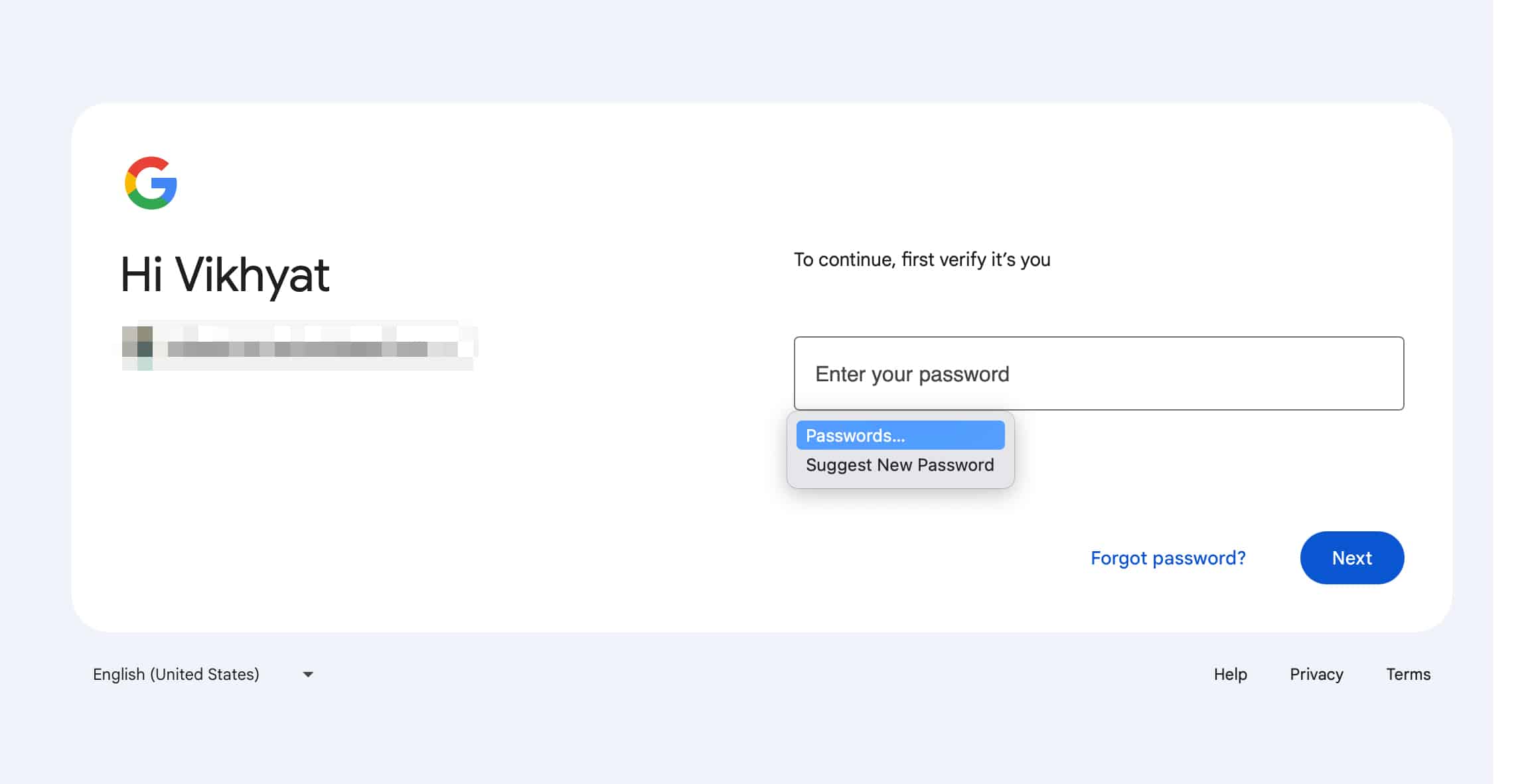 Enter Google account password to verify