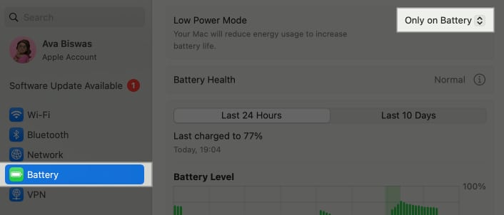 Configuring the Low Power Mode option in macOS System Settings