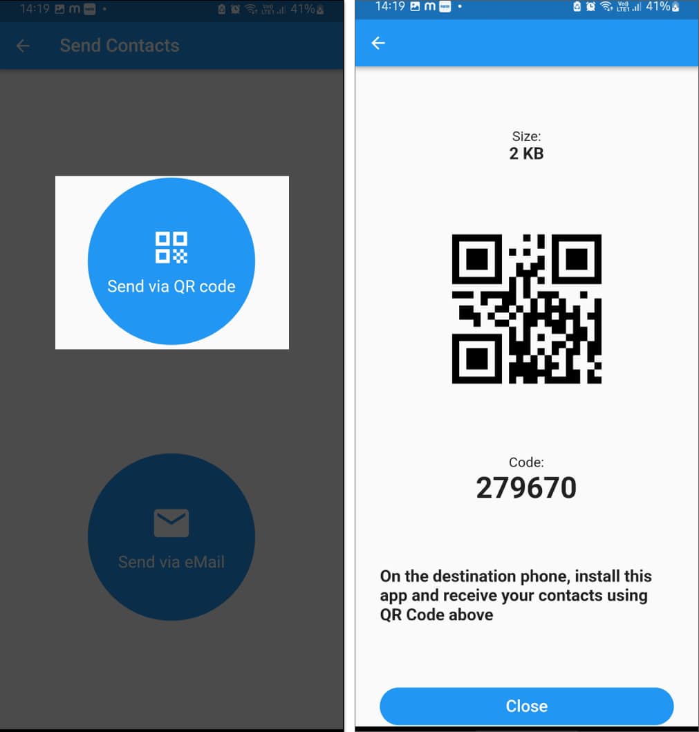 QR code to receive contacts