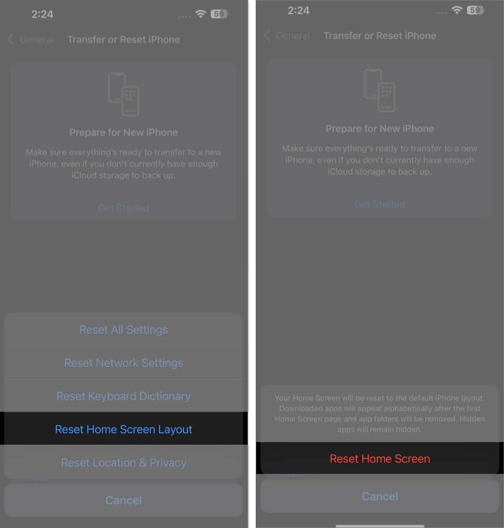 Select Reset Home Screen Layout on iPhone