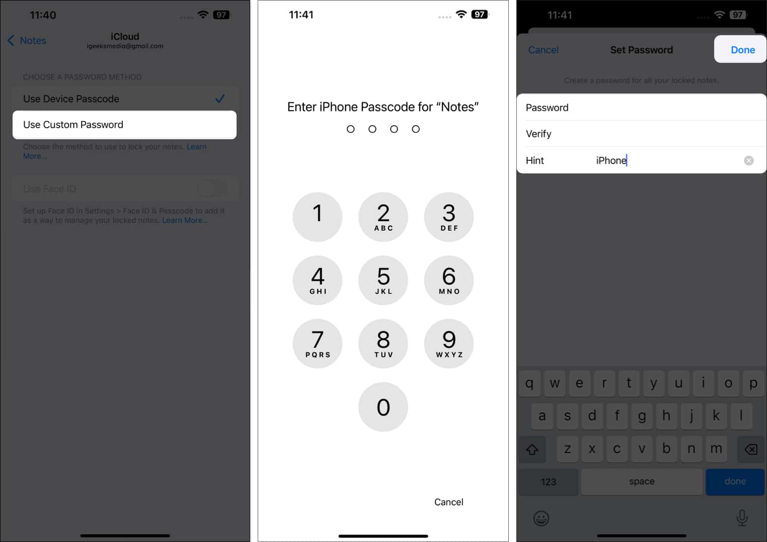 Creating a custom password to lock notes on an iPhone