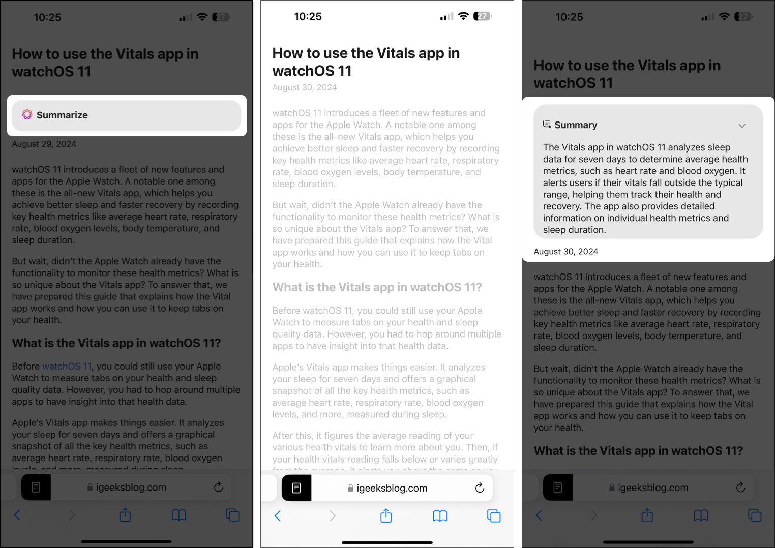 Summarize Safari webpages on iPhone