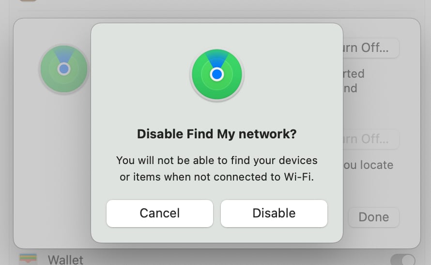 Disable Find My network confirmation prompt