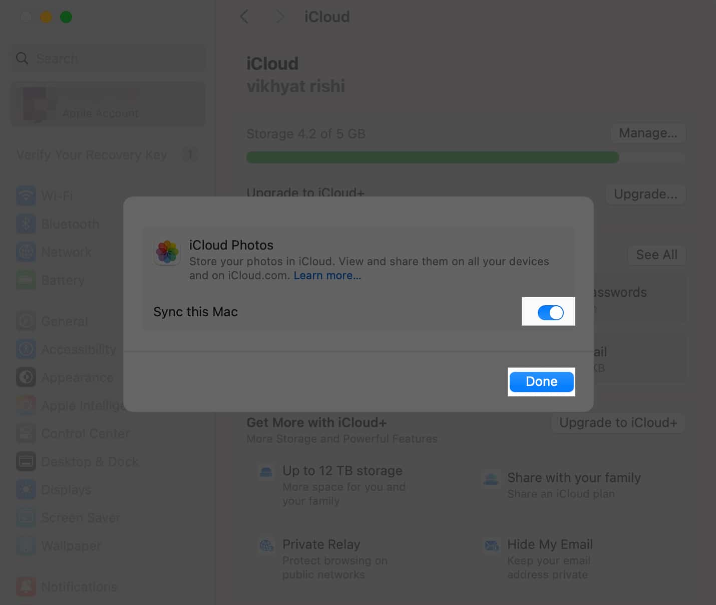 Sync this Mac option for iCloud Photos on a Mac