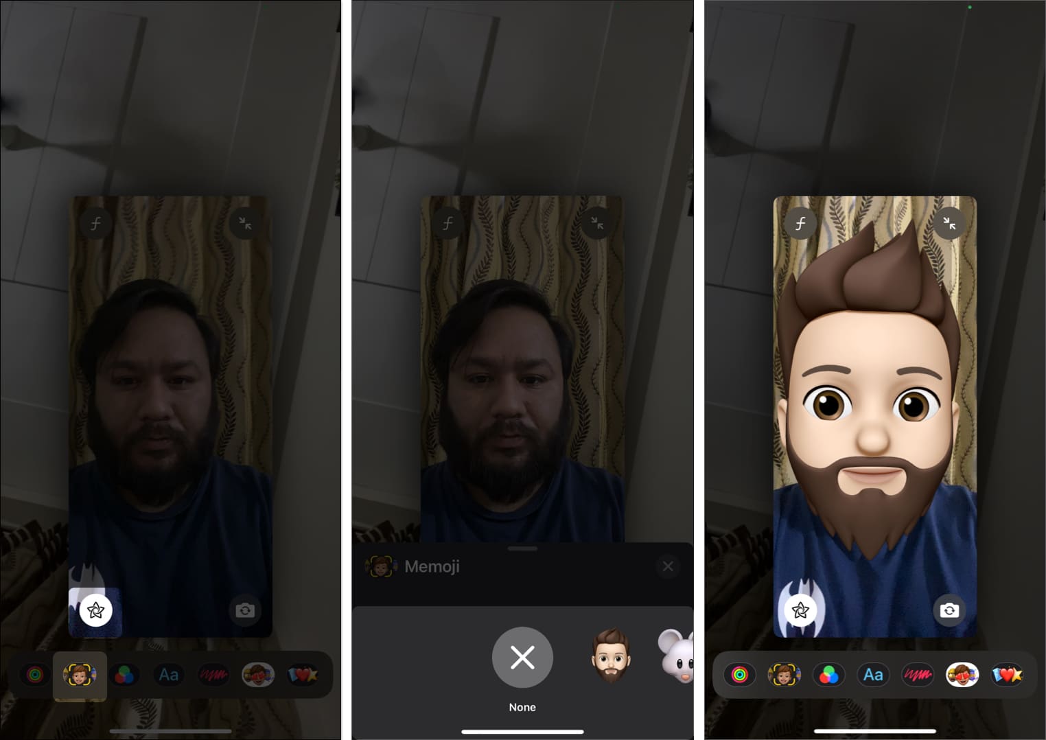 Using an animated Memoji during a FaceTime call on an iPhone