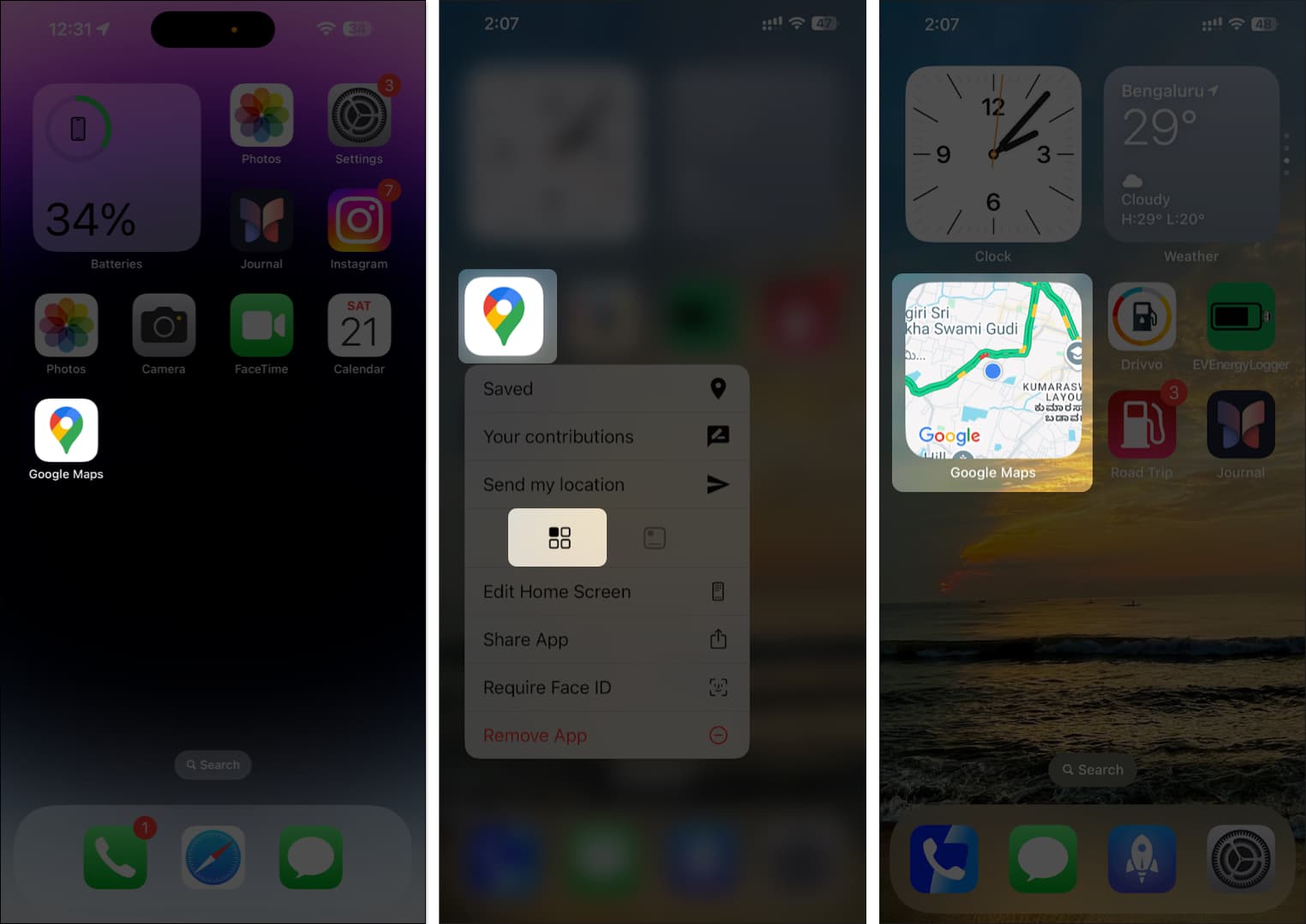 Converting an app icon to widgets on the Home Screen on an iPhone