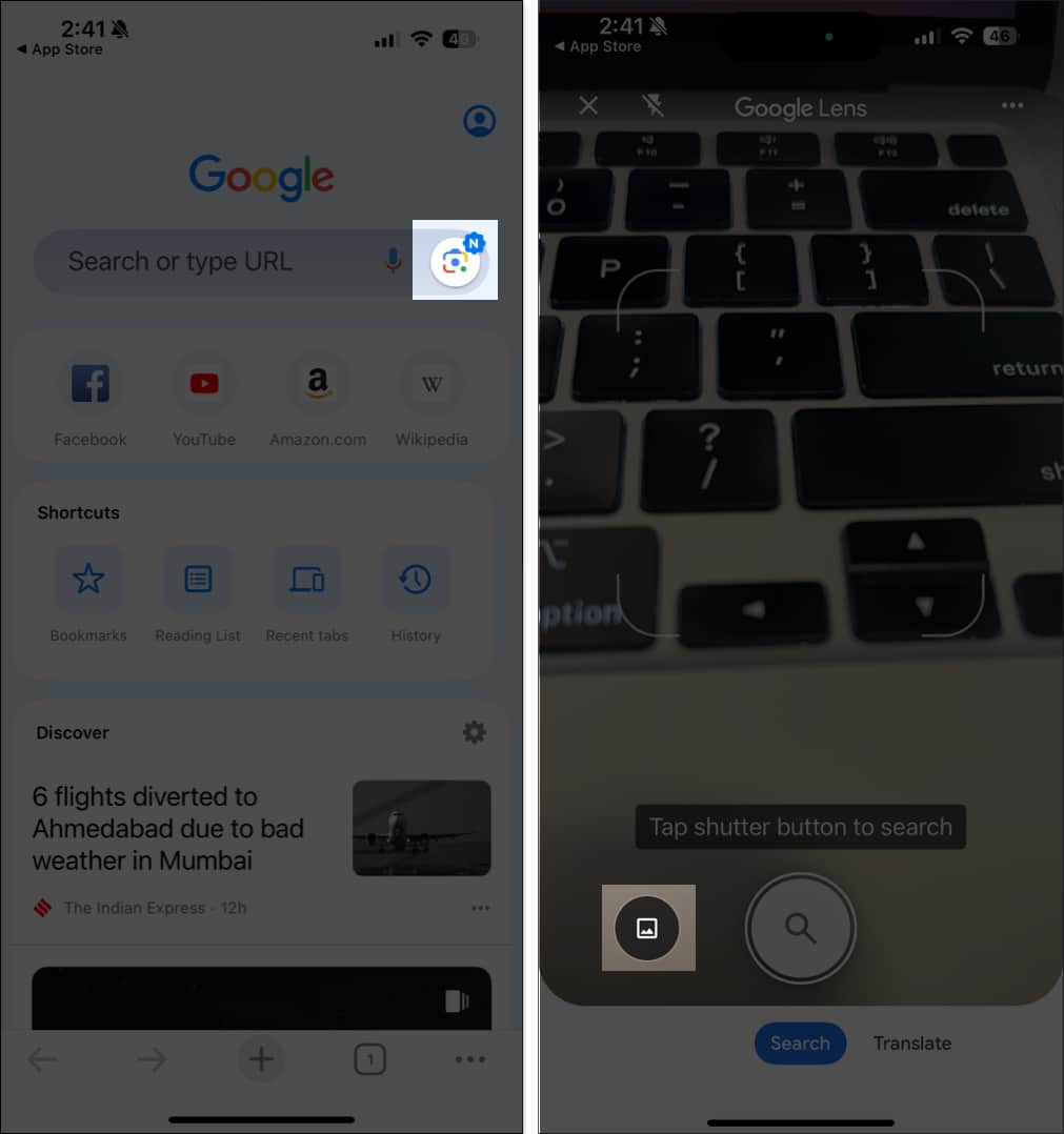 Tap on lens icon and upload any image on google app