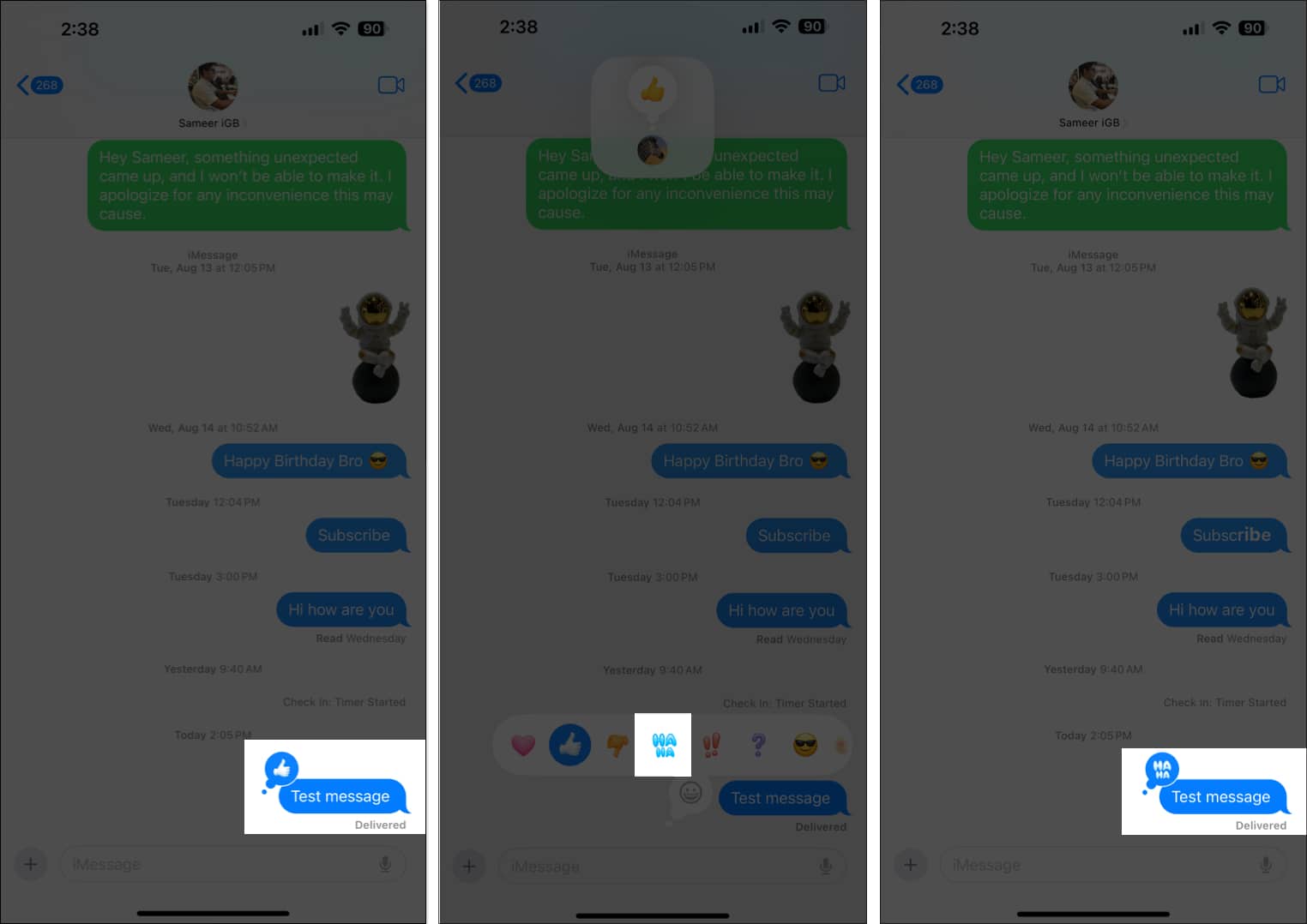 Üzenet hangulatjel-reakciójának szerkesztése az iPhone Messages alkalmazásban