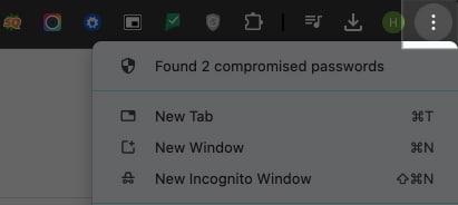Three dot menu in Chrome toolbar on a Mac