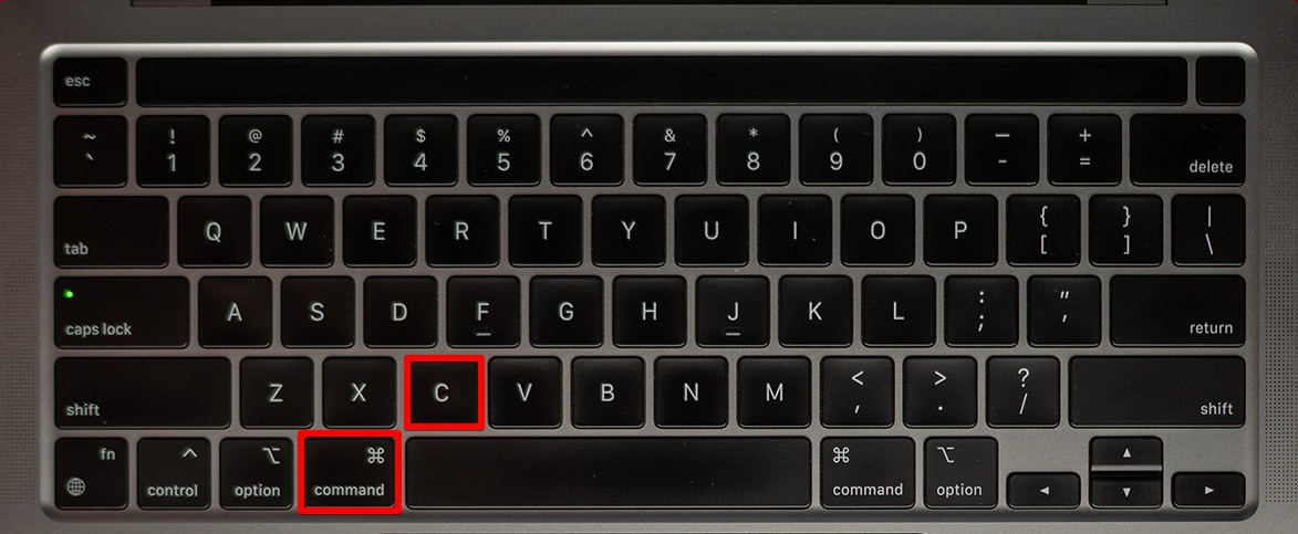 Tryck på tangenterna Kommando+C på ett tangentbord