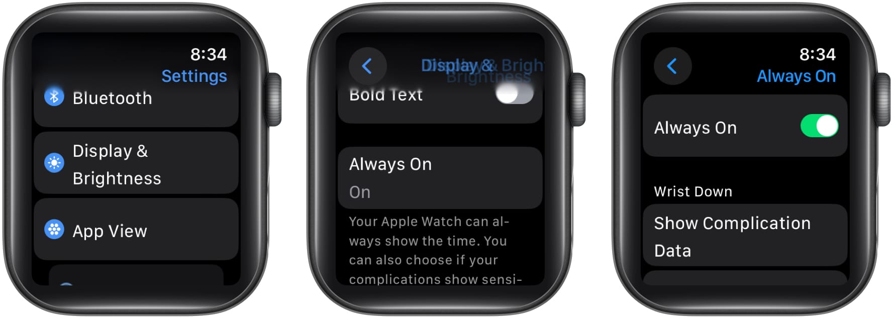 Enabling the Always On feature on an Apple Watch