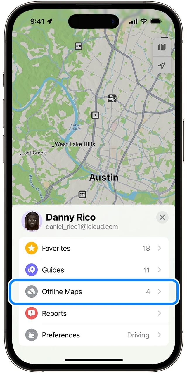 Offline Maps option in Apple Map app on an iPhone