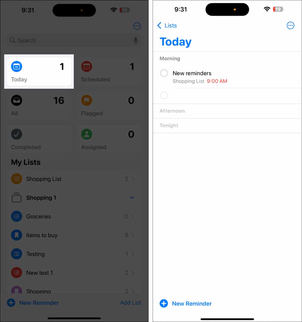 Reordering tasks in the Reminders app