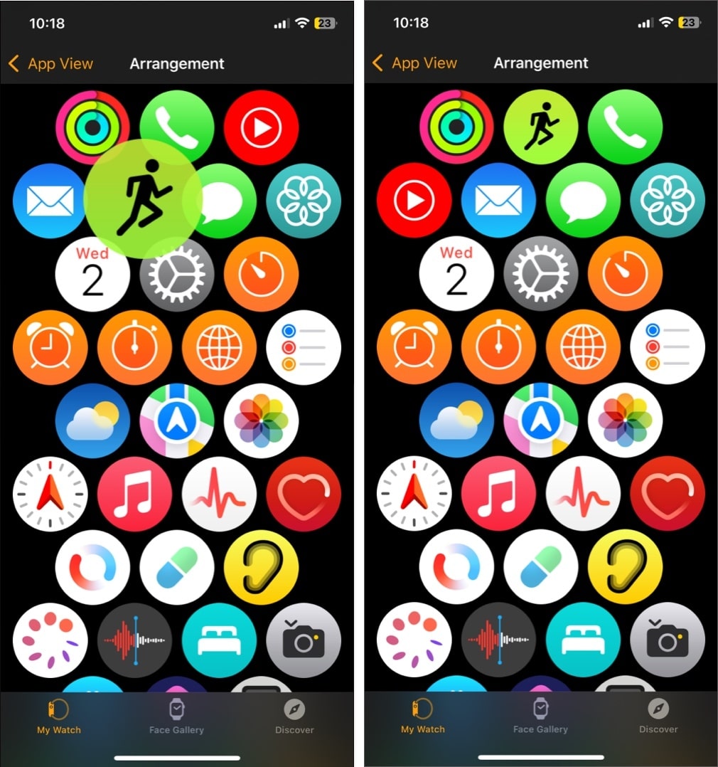 Rearranging apps in the Watch app on an iPhone