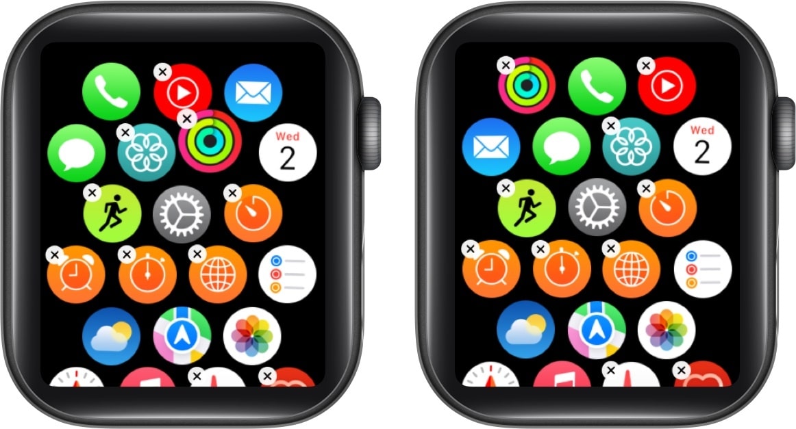 Ordna om appar på en Apple Watch