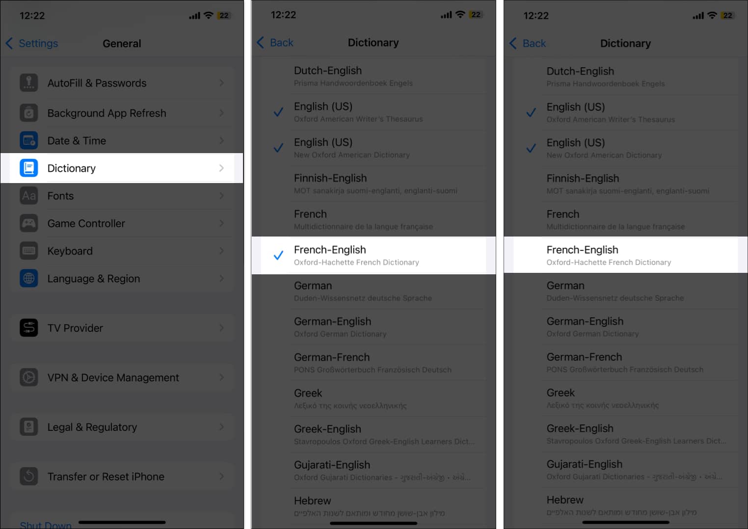 Removing a dictionary in iPhone Settings app