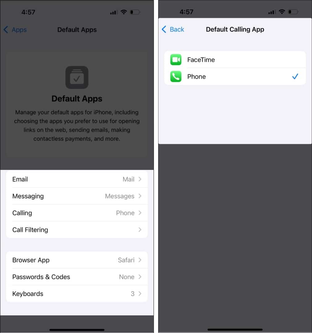 Changing the default calling app on an iPhone running iOS 182 beta