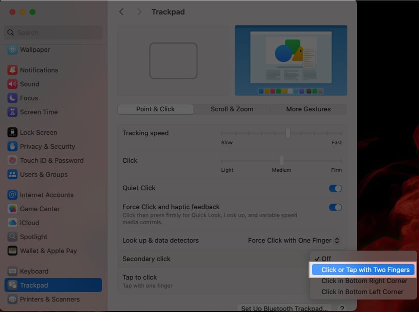 Select Click or Tap with Two Fingers from drop down menu