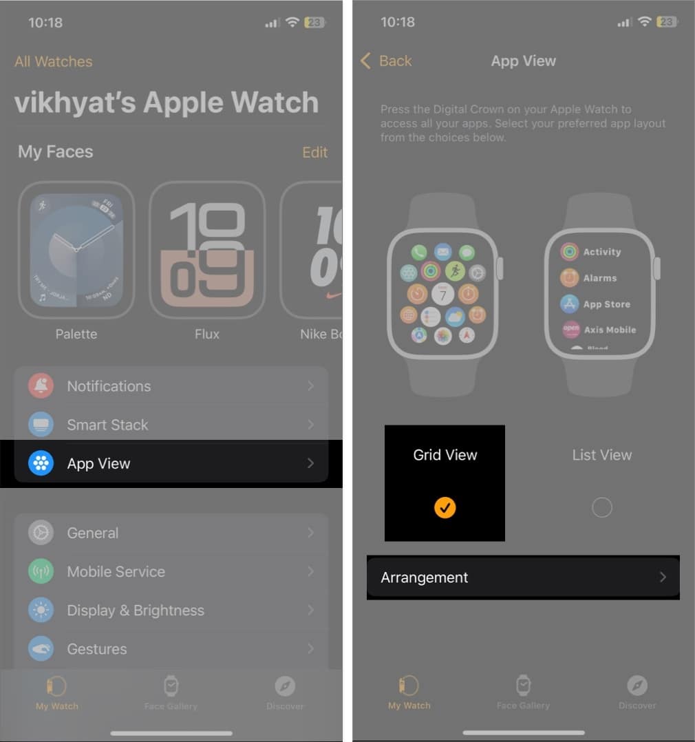 iPhone-da Watch proqramında Şəbəkə Görünüşü üçün tənzimləmə seçiminə daxil olmaq