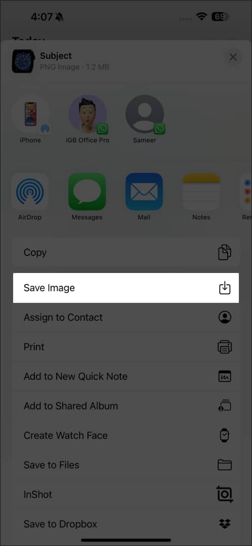 Save Image option in Share Sheet to save the extracted subject from an image