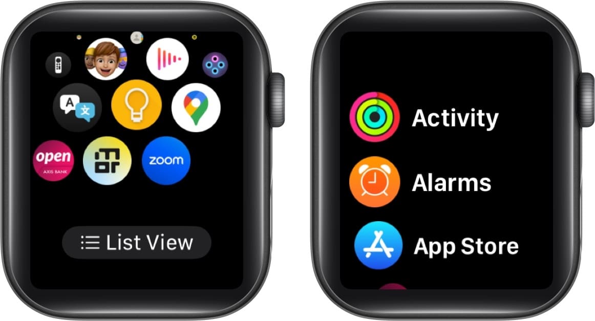 Switching from Grid View to List View on an Apple Watch