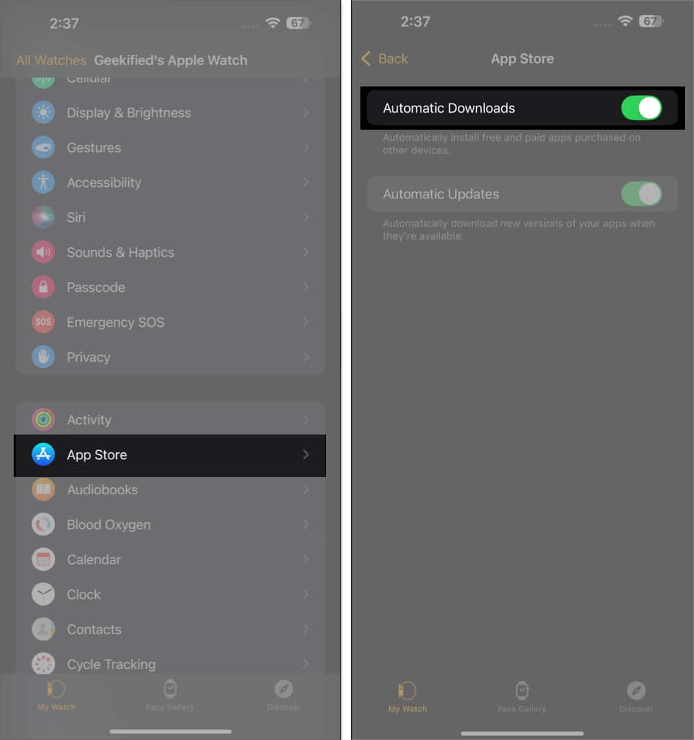 Toggling on App Store's Automatic Downloads option in the Watch app.