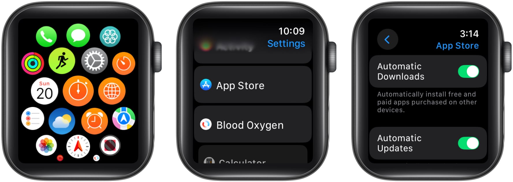 Toggling on the Automatic Downloads option in Apple Watch Settings app