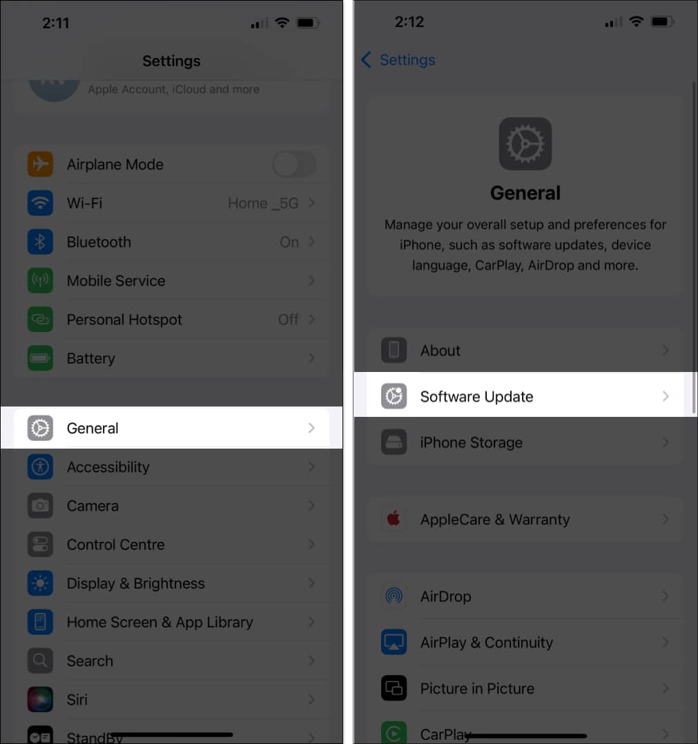 Downloading and installing iOS update in iPhone Settings