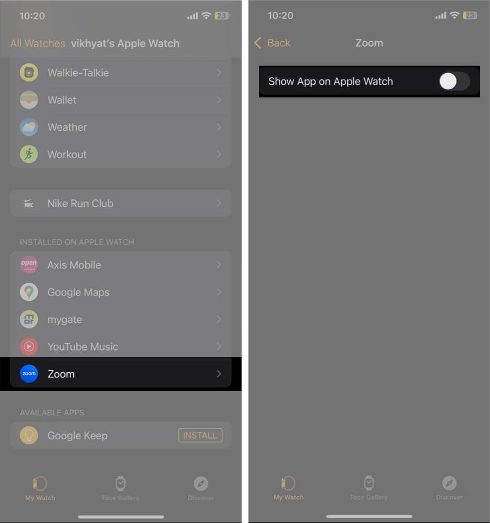 Removing an app from the Apple Watch using the Watch app on an iPhone