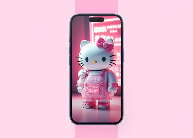 Hello Kitty neonová estetická tapeta maketa pro iPhone