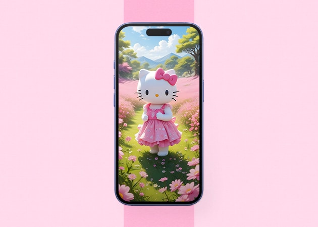 Hello Kitty yaylı divar kağızı iPhone maketi