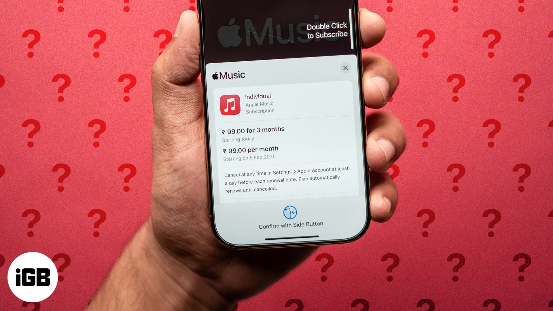 Obrazovka nákupu předplatného Apple Music na iPhonu