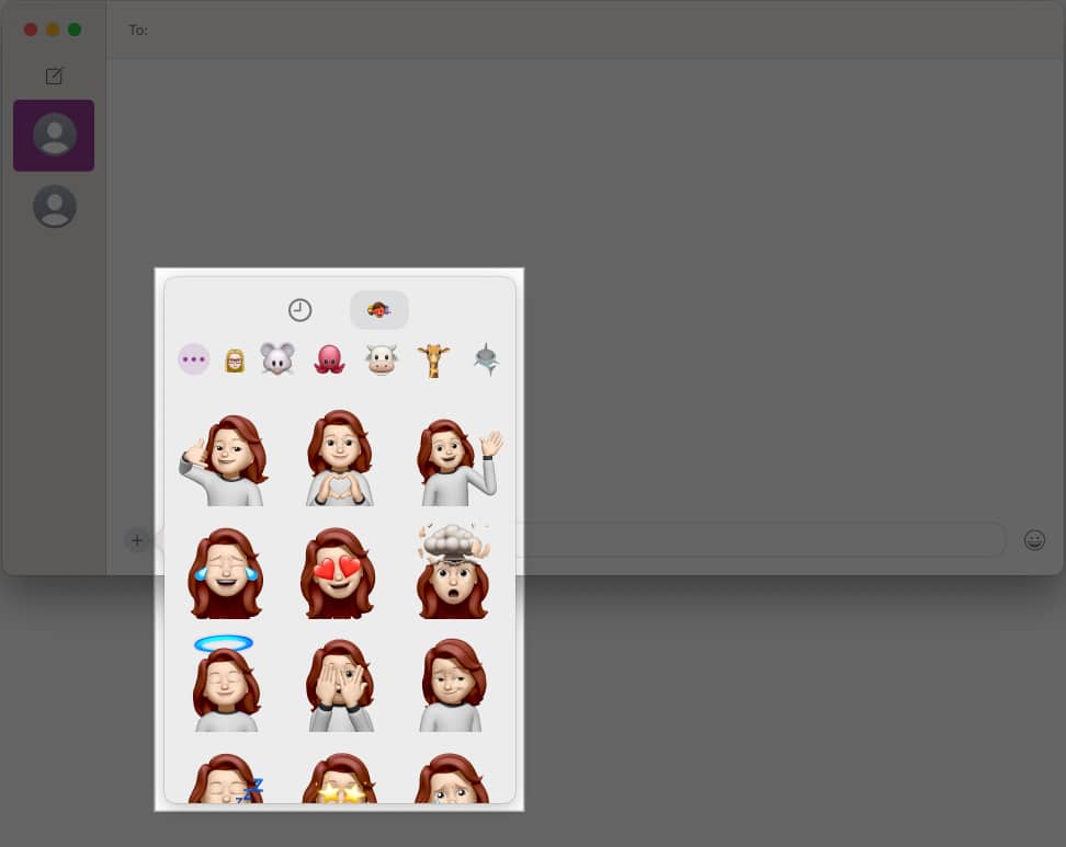 Välja och lägga till en memoji till en konversation i Messages-appen på en Mac