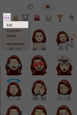 Redigera alternativ i Messages-appen för att redigera en Memoji