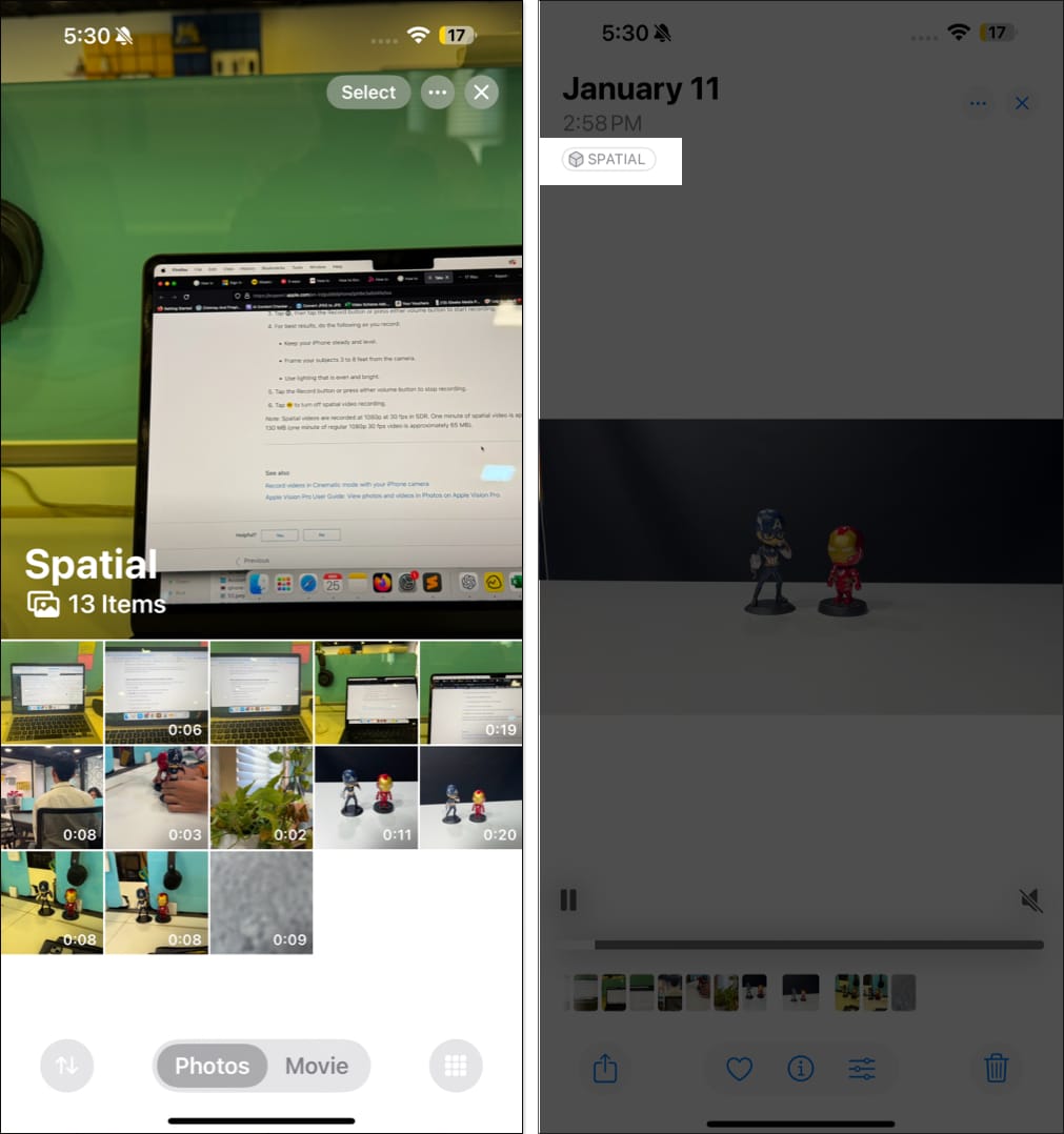 Spatial video on iPhone Photos app