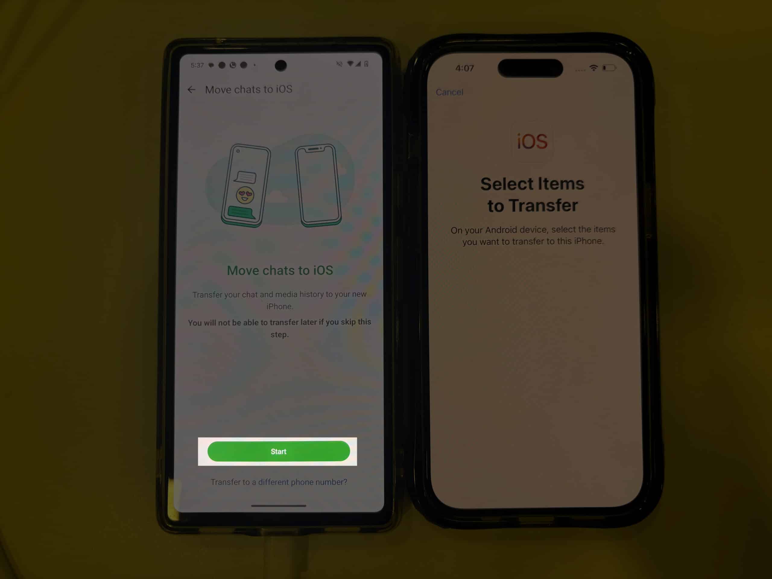 Move to iOS uygulamasını kullanarak WhatsApp veri aktarım sürecini başlatma