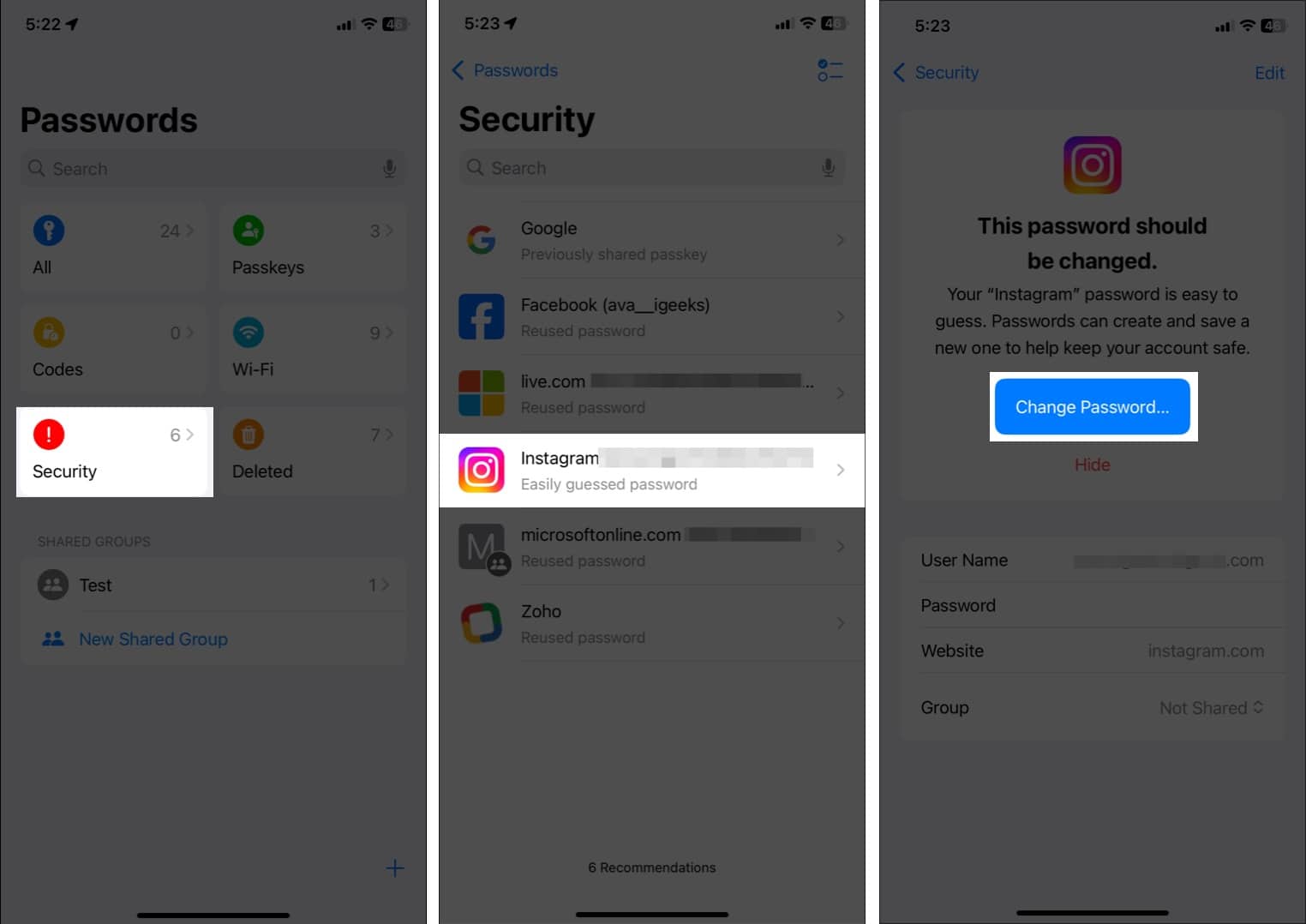 View compromised and weak passwords on iPhone