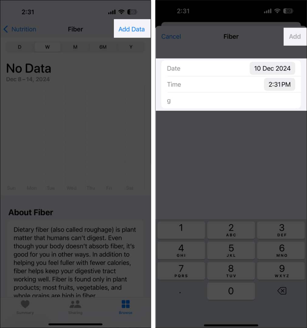 Adding nutrition data on the iPhone Health app